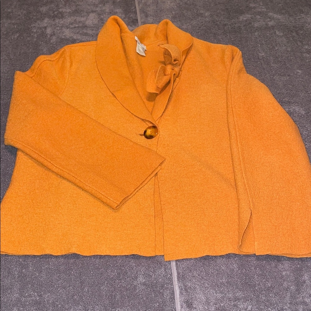 Austin‎ Reed Women's Orange Cardigan 100% Virgin Wool Sweater. Bow. Size 16